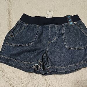 Girl's Denim Shorts with Elastic Waistband - Dark Blue